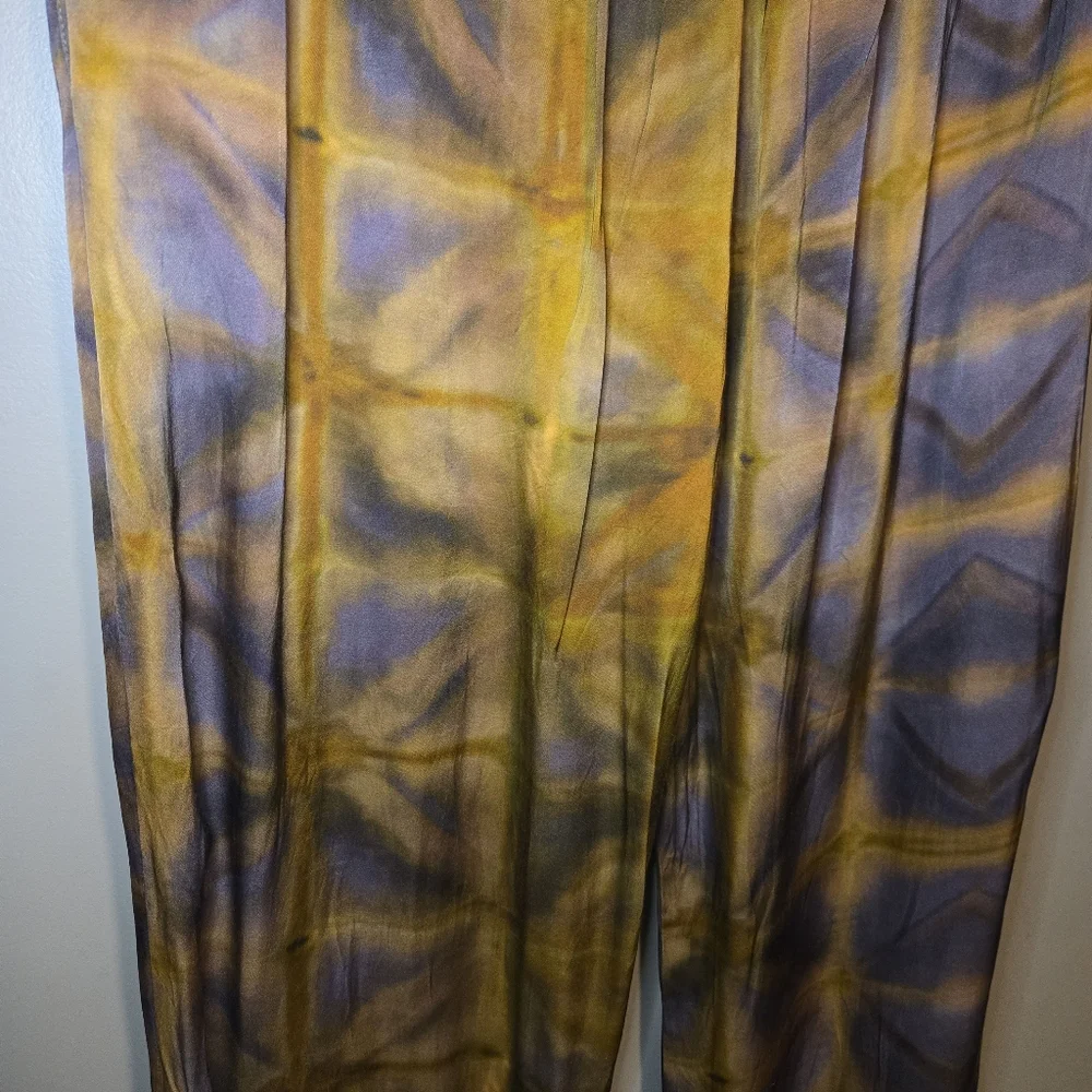 Zara Women's Brown And Purple Tie-Dye Wide Leg Pants Size XXL Pockets Zip Close - Picture 8 of 15